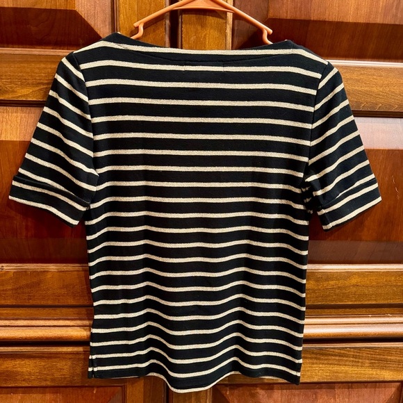 Lauren Ralph Lauren Petite Black Gold Metallic Stripes Short Sleeves Size PS - Picture 2 of 10
